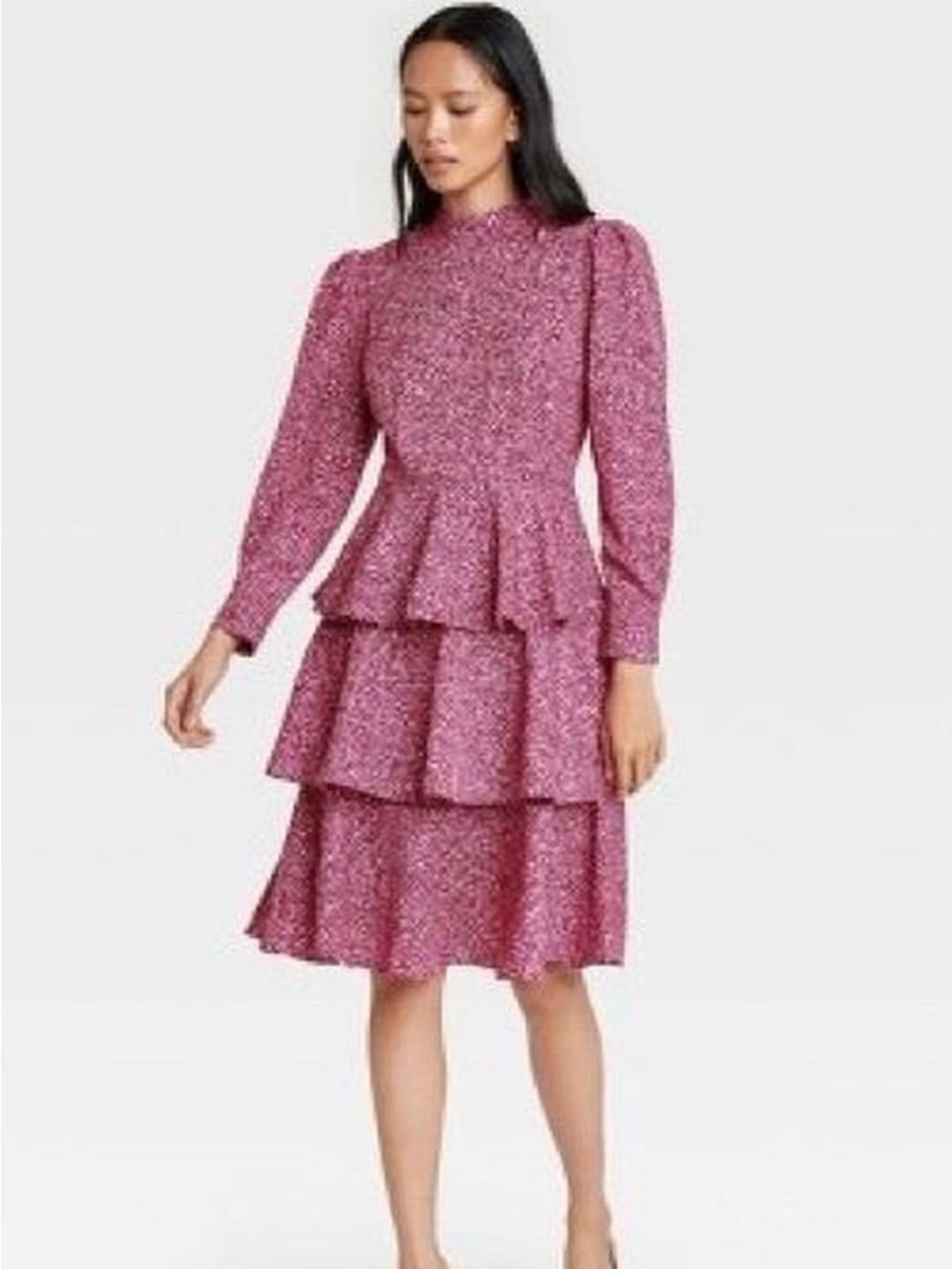 Who What Wear Pink Tiered Long-Sleeve Midi Dress